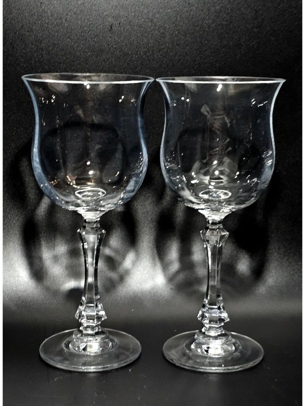Vintage Towle Manchester Wine Glasses 7.5" set-2 flared optic tulip bowl crystal